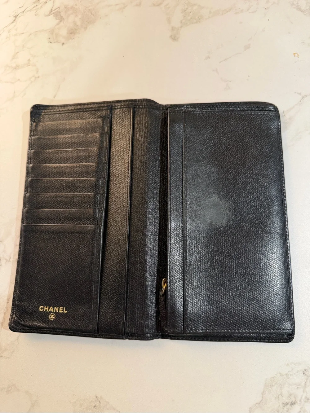 CHANEL Black Leather CC Logo Long Wallet